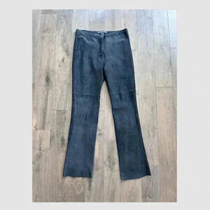 Mary Jane Marcasiano Black Suede Leather Bootcut Pants Size 8 Designer Lined